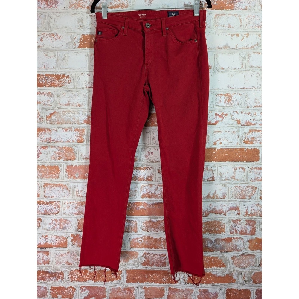AG The Prima Cigarette Leg Jeans Women 27R Red Raw Hem LSS1434RDAM
